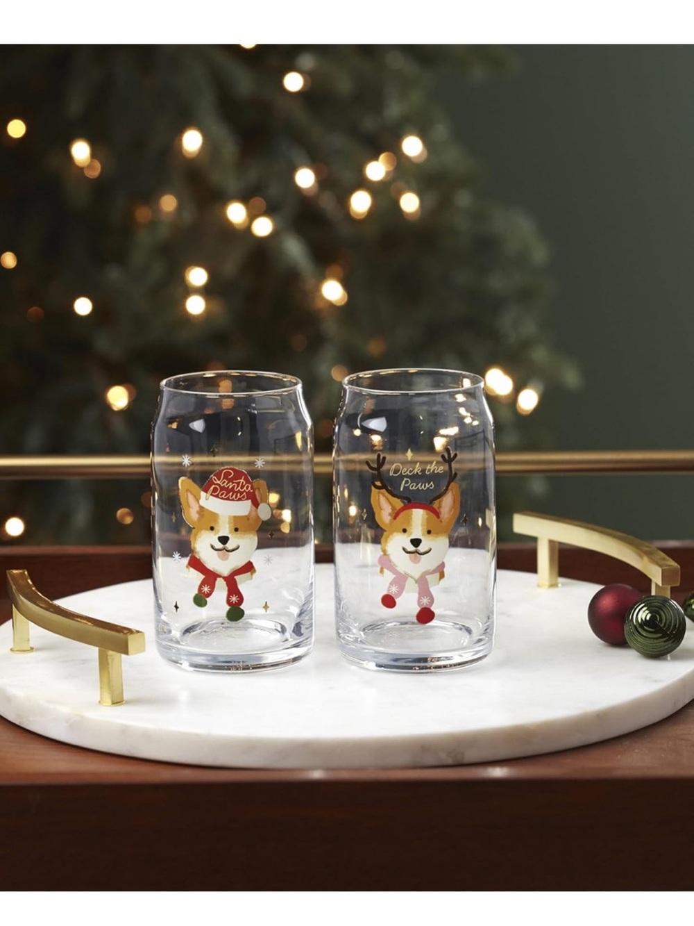 Holiday Corgi Glasses - Set of 2